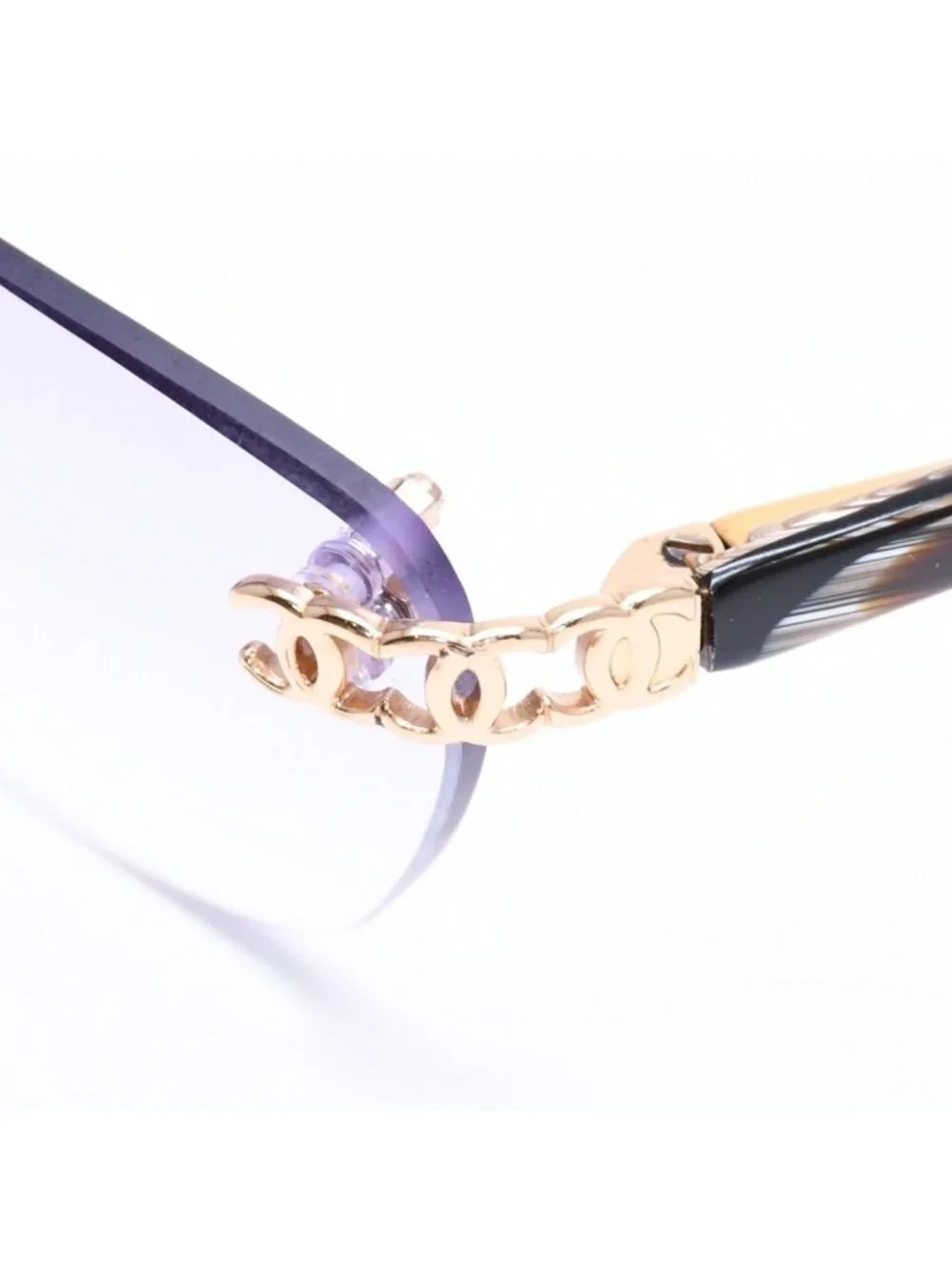 Chanel Rimless Sunglasses Eyewear CC Logo Marble Purple